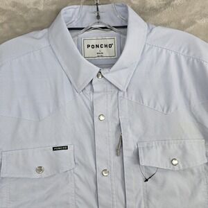 PONCHO Western Large Slim Fit Short Sleeve Snap Front Western Shirt Blue Check